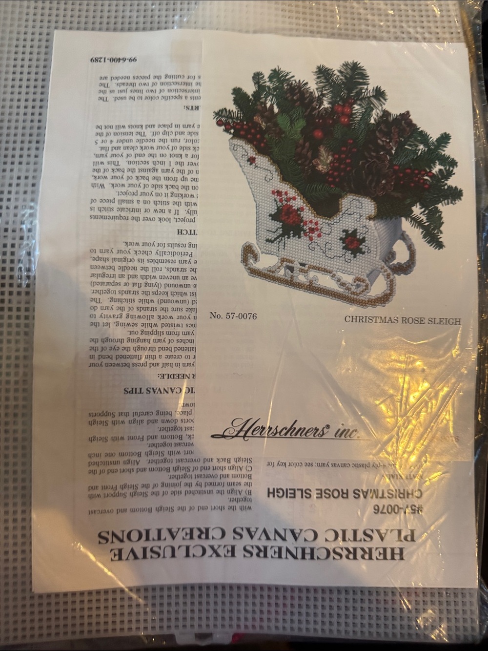 Herrschners Christmas Rose Sleigh Holiday Canvas Kit - White needle point